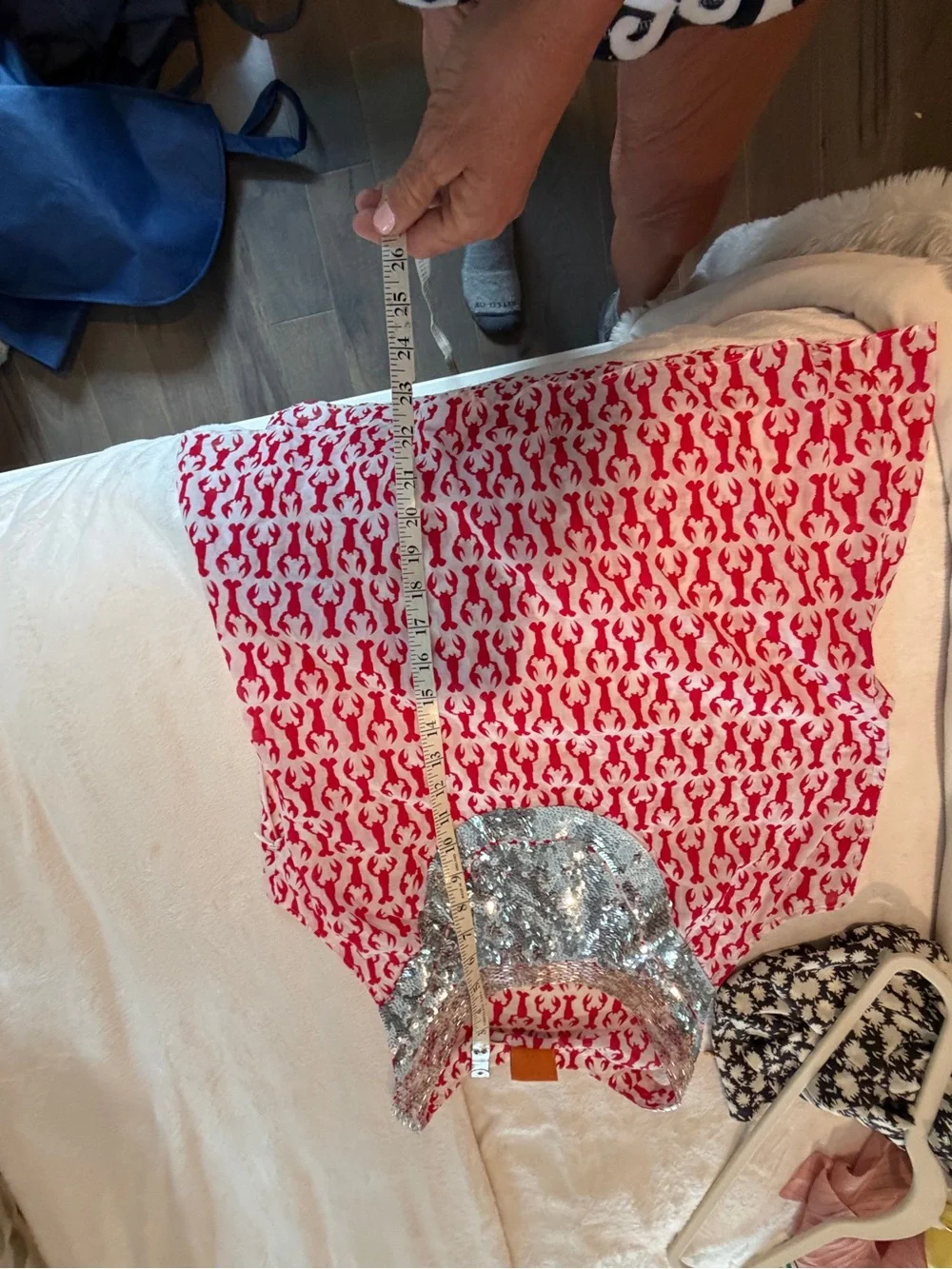 Tory Burch Red and Silver Sequin Scoop Neck Top Lobster 12 L